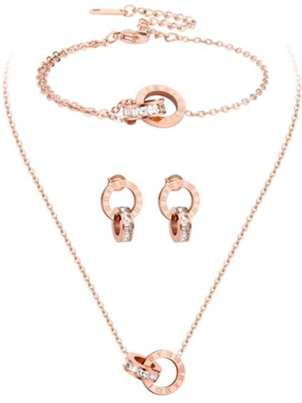 New - Dainty Necklace Bracelet Earrings Set for Women Gold Silver Rose Gold